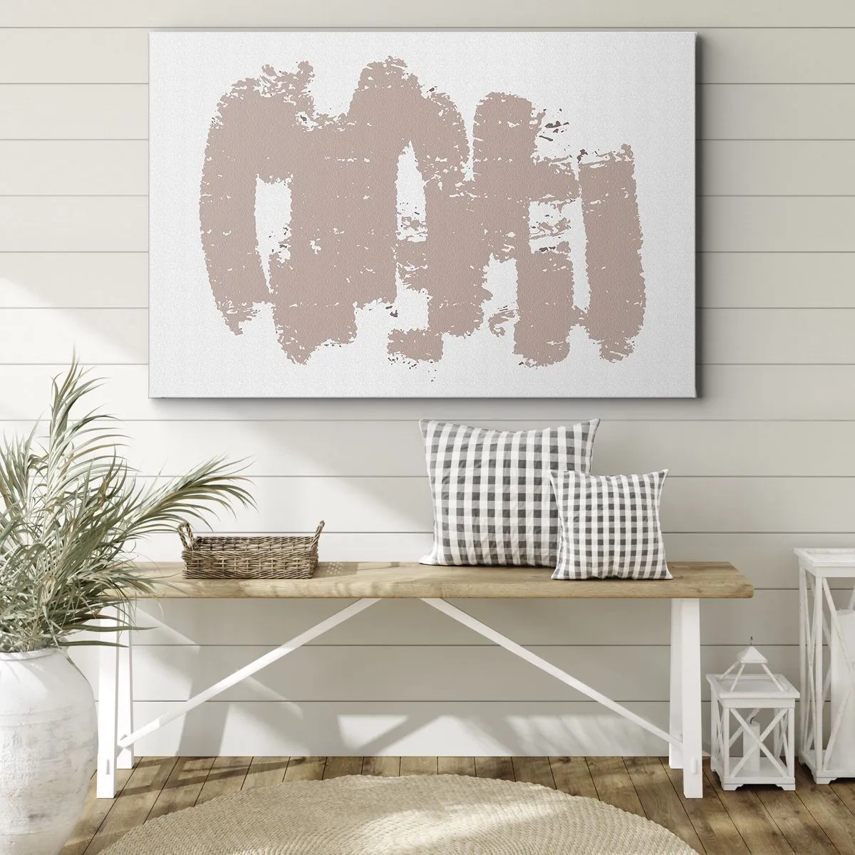 Quadro em tela - Formas rosa suaves em um fundo claro - 70x50cm - Abstração em rosa suave - Decoração de parede moderna para a sala de estar e quarto ARTTOR