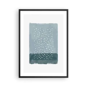 Pôster com moldura preta - Uma composição abstrata com pontos brancos em um fundo azul. - 50x70cm - Cultivado em azul - Decoração de parede moderna para a sala de estar e quarto ARTTOR
