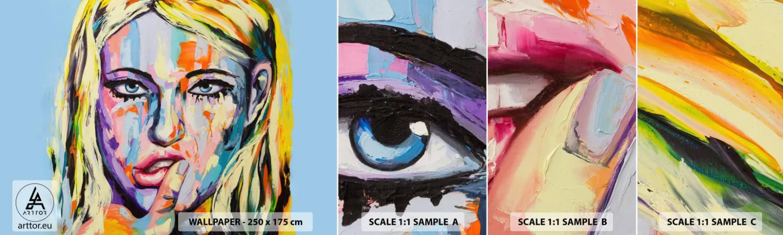 Amostra de papel de parede autocolante Deluxe Sticker - Olhe-a diretamente nos olhos - Mulher, Retrato de uma mulher, Garota - 100x30 cm