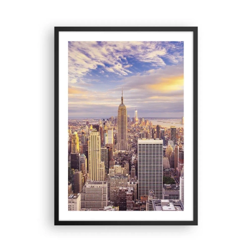 Pôster com moldura preta - Panorama da cidade de Nova York do Empire State Building ao pôr do sol - 50x70cm - Alcançar as nuvens - Decoração de parede moderna para a sala de estar e quarto ARTTOR