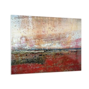 Quadro em vidro - Textura abstrata em tons de vermelho e ocre - 70x50cm - Talvez seja o mar - Decoração de parede moderna para a sala de estar e quarto ARTTOR