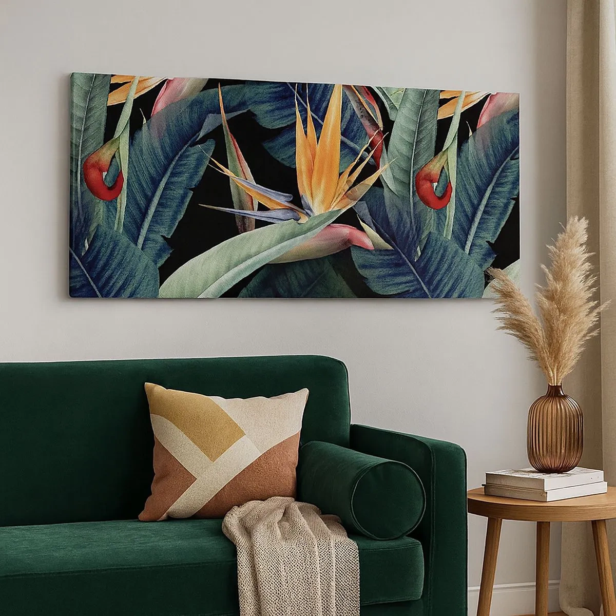 Quadro em tela - Flores ardentes dos trópicos - 100x40 cm
