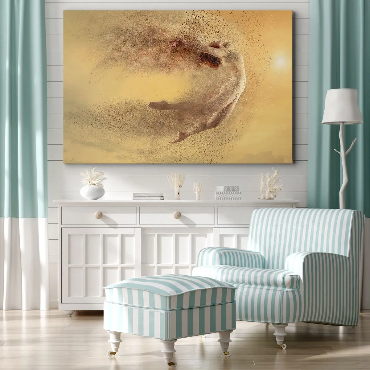 Quadro em tela - Uma figura em movimento dinâmico com efeito de desintegração - 70x50cm - Na exultação da dança - Decoração de parede moderna para a sala de estar e quarto ARTTOR