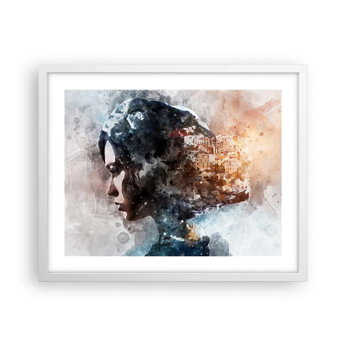 Pôster em moldura branca - Uma história sobre uma menina e uma cidade ao fundo - 50x40 cm