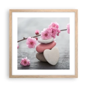 Pôster com moldura de carvalho claro - Flor de cerejeira - 40x40 cm