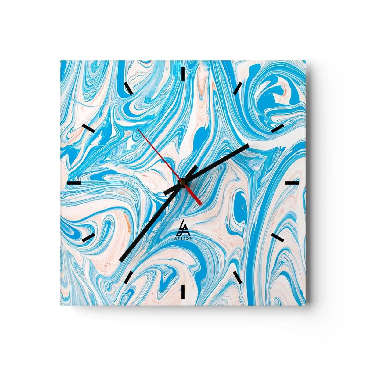 Relógio de parede - Relógio em vidro - Derramado em turquesa - 30x30 cm