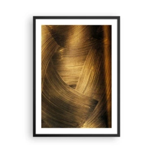 Pôster com moldura preta - Pinceladas douradas abstratas em um fundo escuro - 50x70cm - No labirinto dourado - Decoração de parede moderna para a sala de estar e quarto ARTTOR