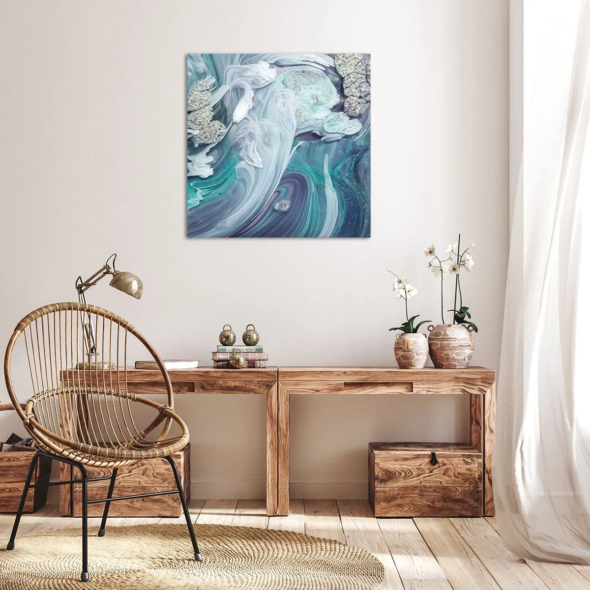 Quadro em tela - Correntes de azul - 30x30 cm