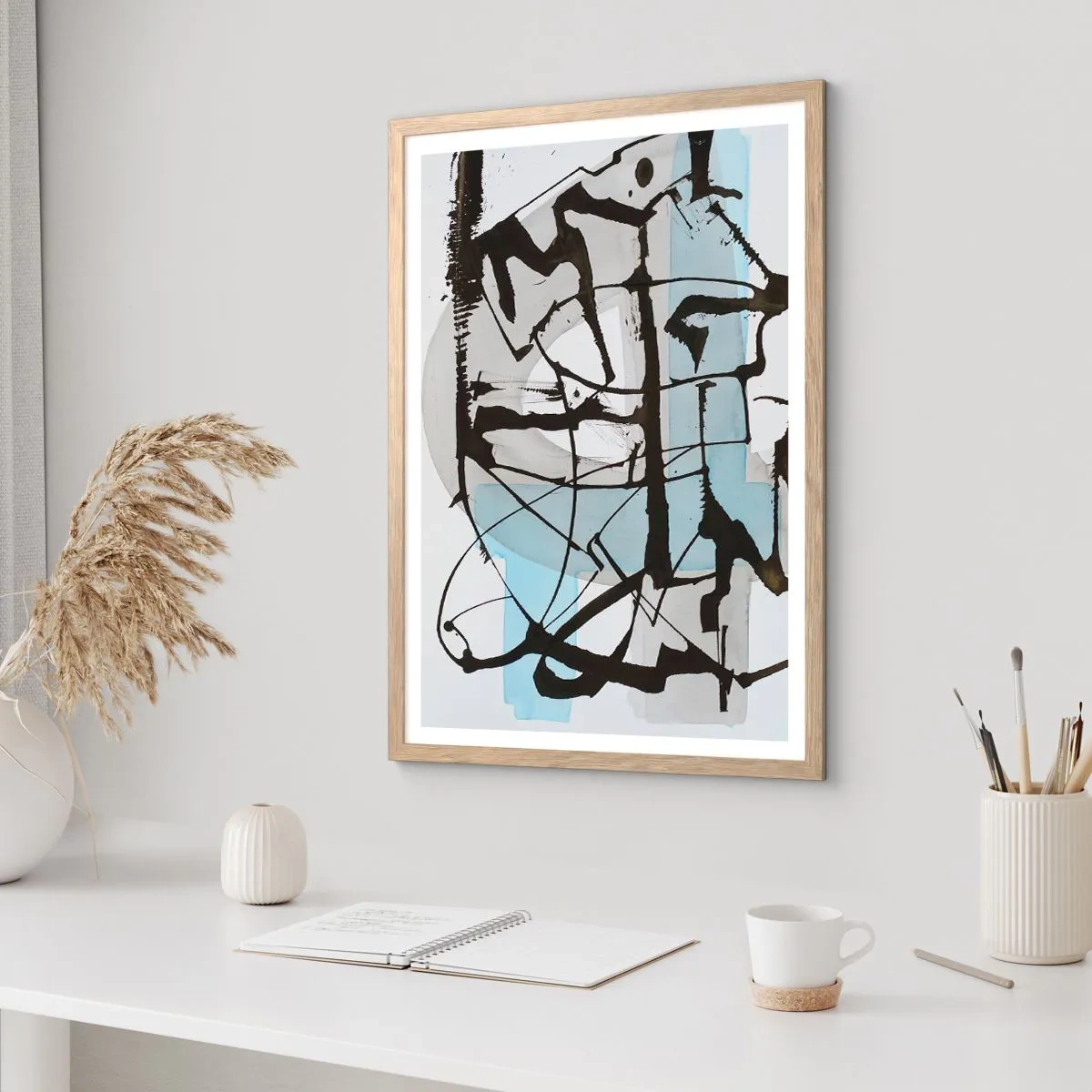 Pôster com moldura de carvalho claro - Azul mesmo assim - 61x91 cm