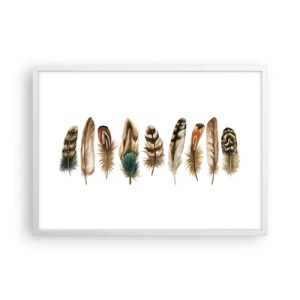 Pôster em moldura branca - Variações de penas - 70x50 cm