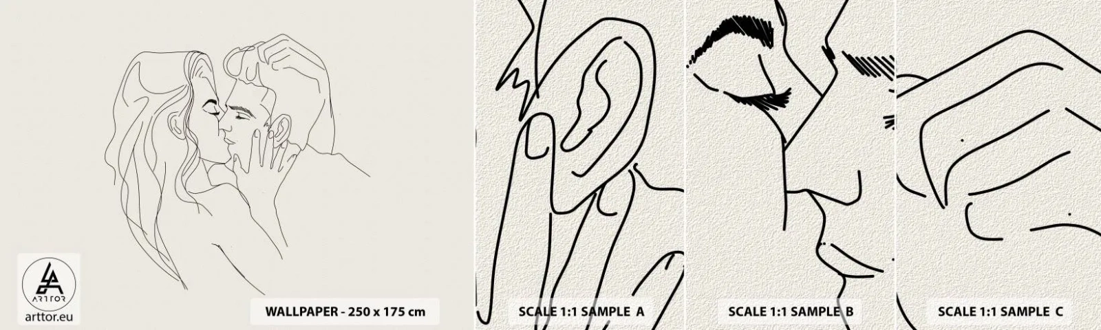 Amostra de Papel de Parede Standard Eco - Emaranhados pelo sentimento - Gráficos, Casal apaixonado, Beijo - 100x30 cm