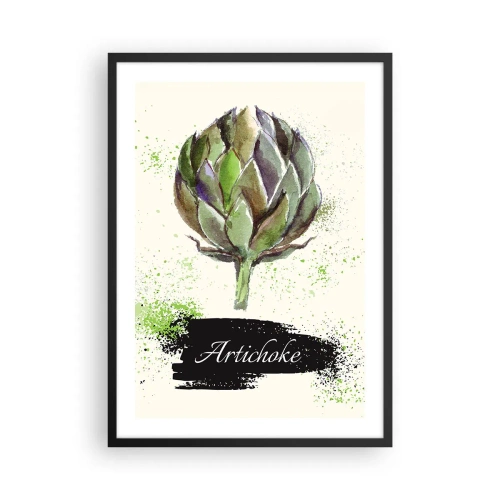 Pôster com moldura preta - Ilustração em aquarela de uma alcachofra sobre fundo claro - 50x70cm - Viva os vegetais! - Decoração de parede moderna para a sala de estar e quarto ARTTOR