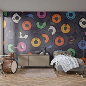 Papel de Parede Premium Canvas - Cores dos clássicos - Vinil, Música, Vintage - 300x210 cm