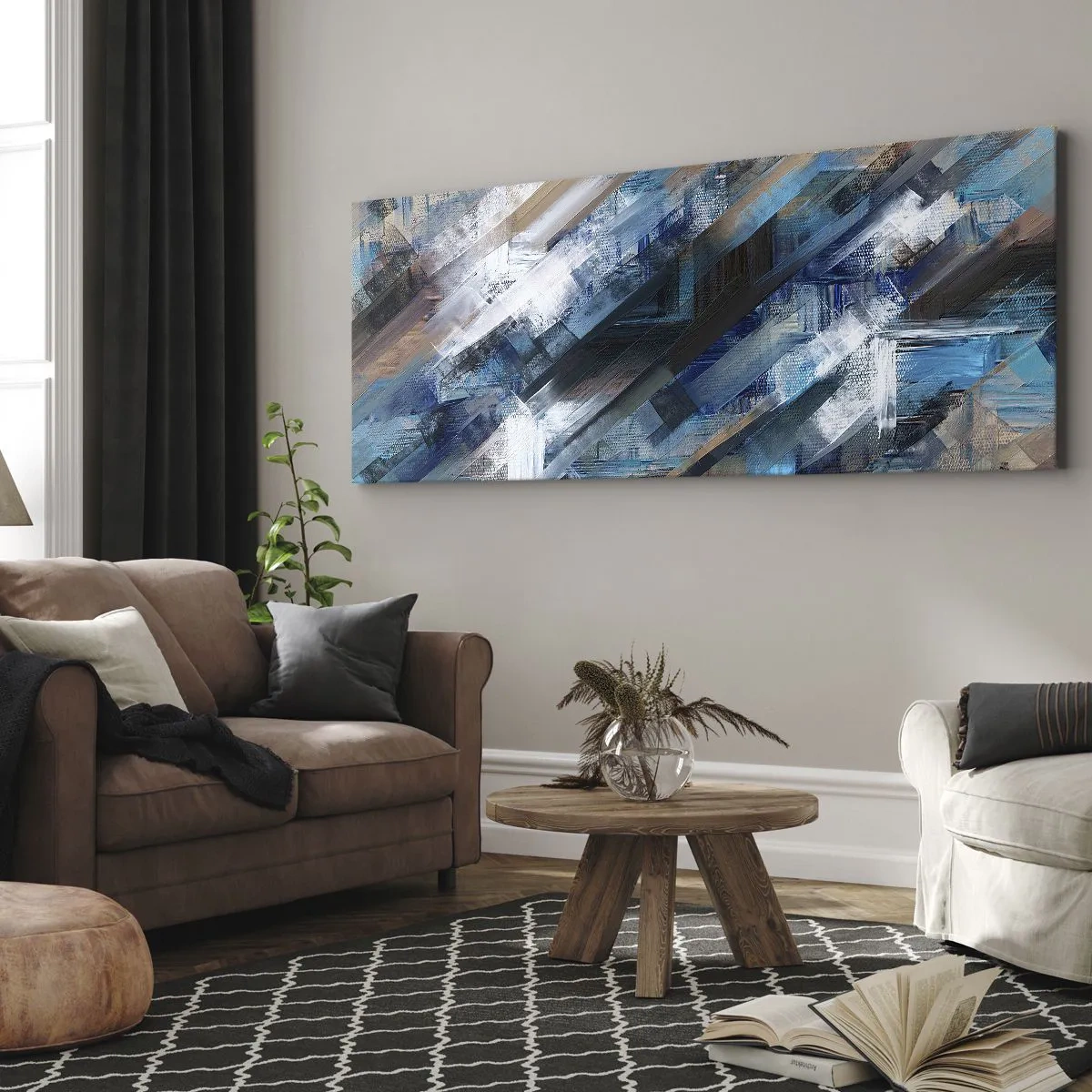 Quadro em tela - Numa diagonal azul - 100x40 cm