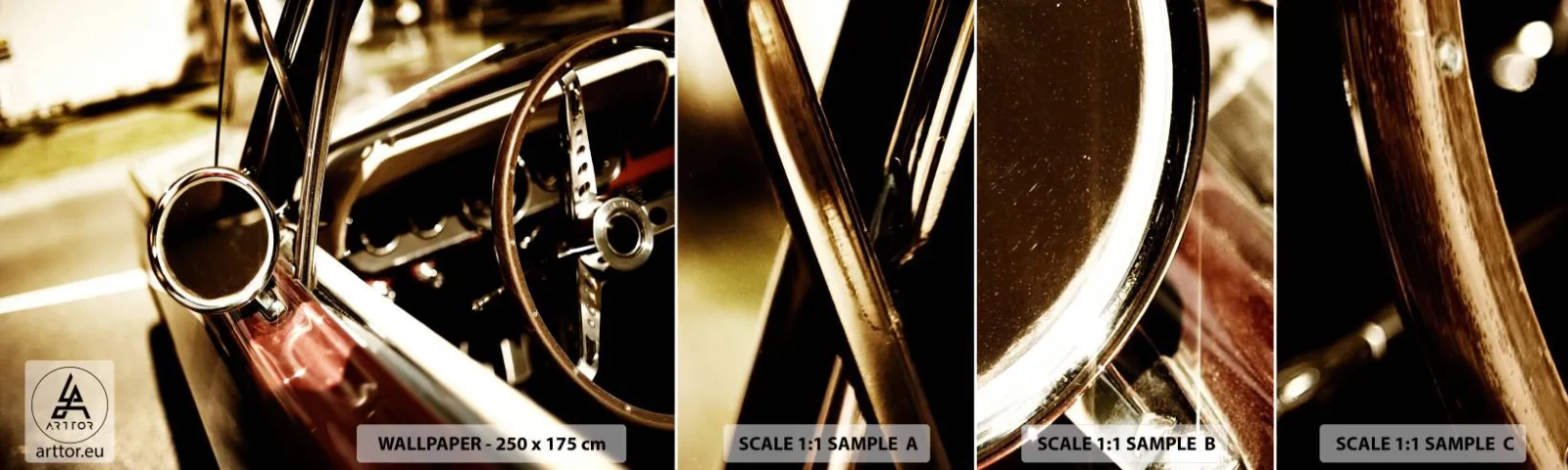 Amostra de papel de parede autocolante Deluxe Sticker - Um carro com alma - Carro, Clássico, Automotivo - 100x30 cm