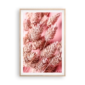 Pôster com moldura de carvalho claro - Cascata floral em rosa - 61x91 cm