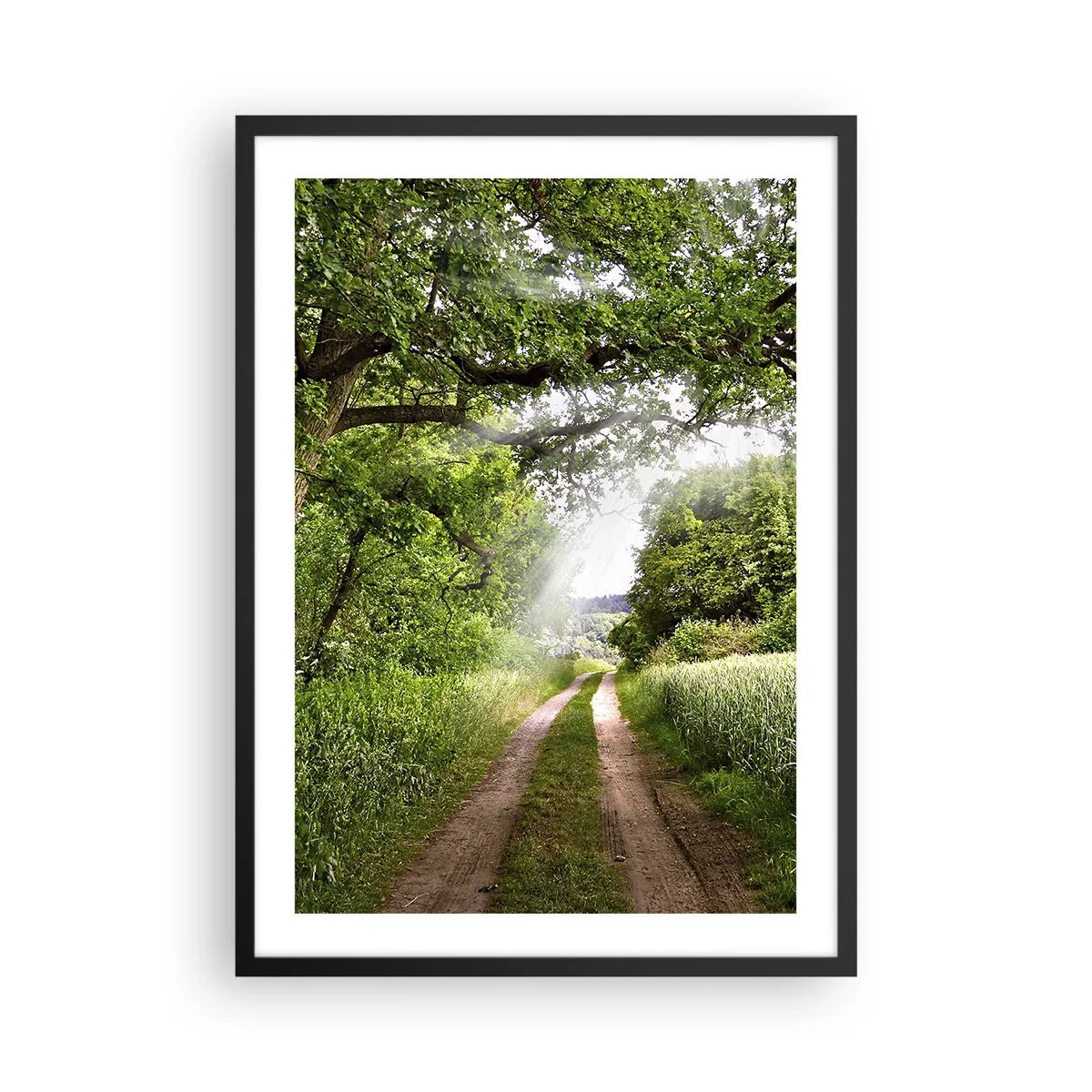 Pôster com moldura preta - Uma estrada de terra sombreada cercada por árvores verdejantes e prados - 50x70cm - Os pastores de Arcadia - Decoração de parede moderna para a sala de estar e quarto ARTTOR