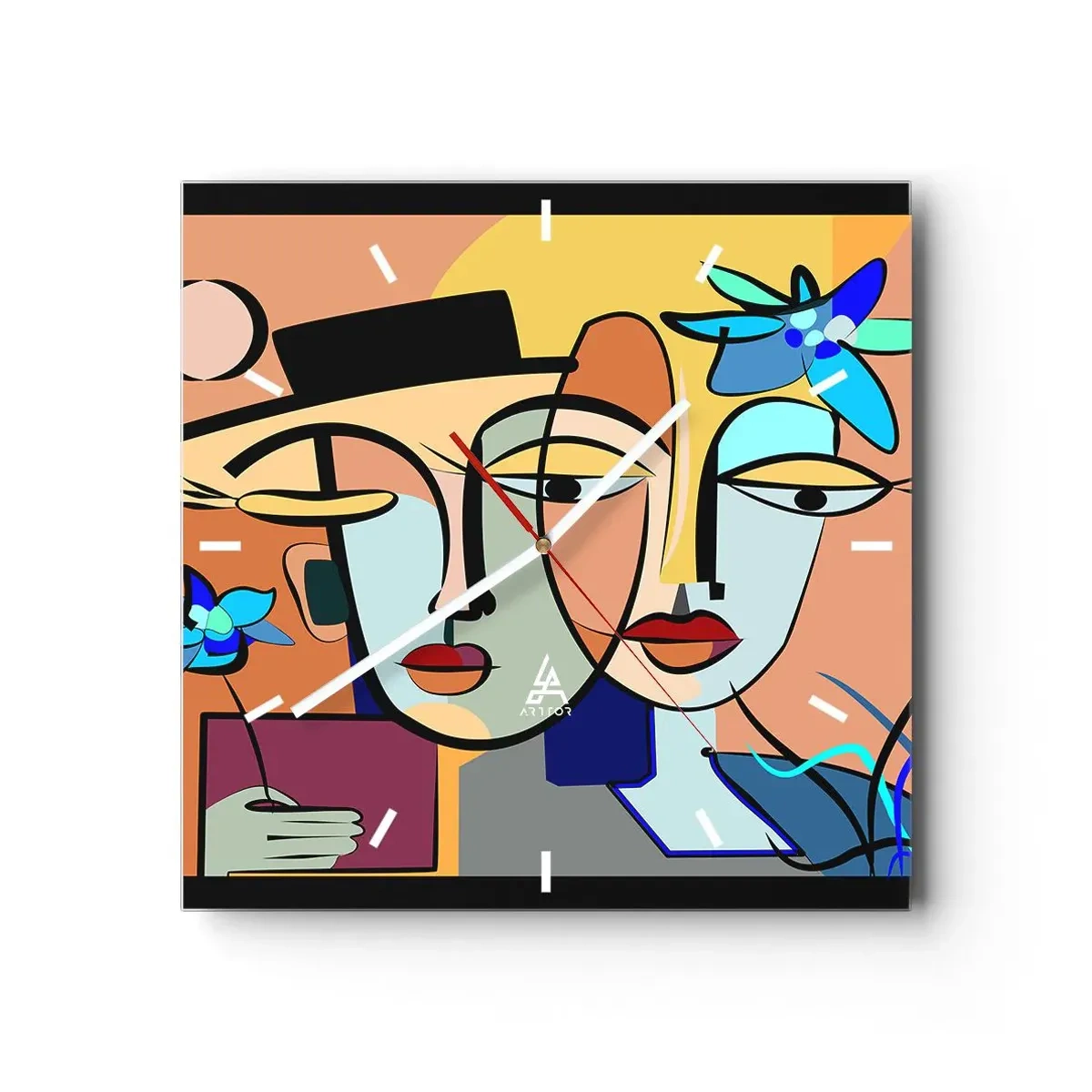 Relógio de parede - Relógio em vidro - O randez vous de Picasso - 30x30 cm