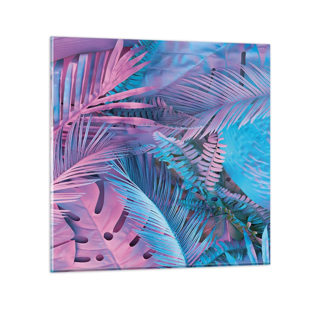 Quadro em vidro - Trópicos em rosa e azul - 30x30 cm