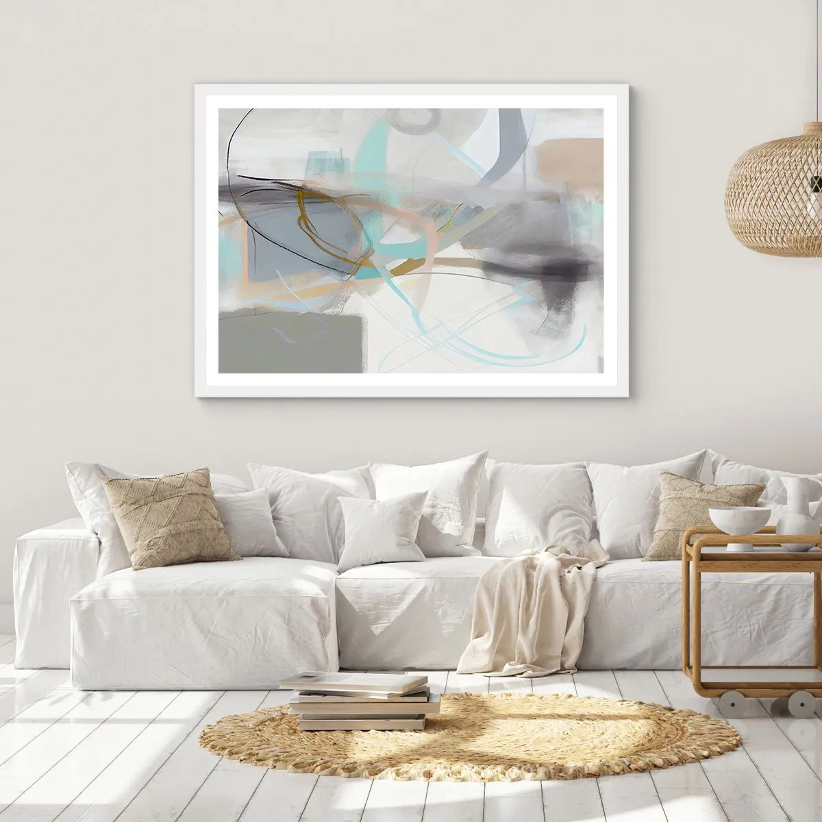 Pôster em moldura branca - Abstração enevoada - 91x61 cm