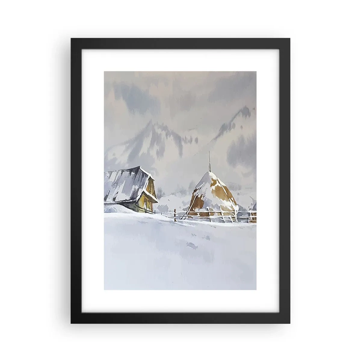 Pôster com moldura preta - No vale nevado - 30x40 cm