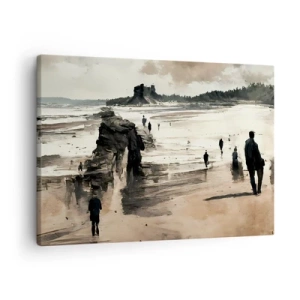 Quadro em tela - Caminhantes na praia em uma paisagem tranquila - 70x50cm - Convocados - Decoração de parede moderna para a sala de estar e quarto ARTTOR