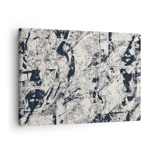 Quadro em tela - Composição abstrata em preto e branco com layout dinâmico - 70x50cm - Interpenetração de opostos - Decoração de parede moderna para a sala de estar e quarto ARTTOR