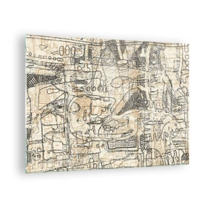 Quadro em vidro - Uma estrutura abstrata complexa com padrões geométricos e esboçados. - 70x50cm - À espera de ser decifrado - Decoração de parede moderna para a sala de estar e quarto ARTTOR