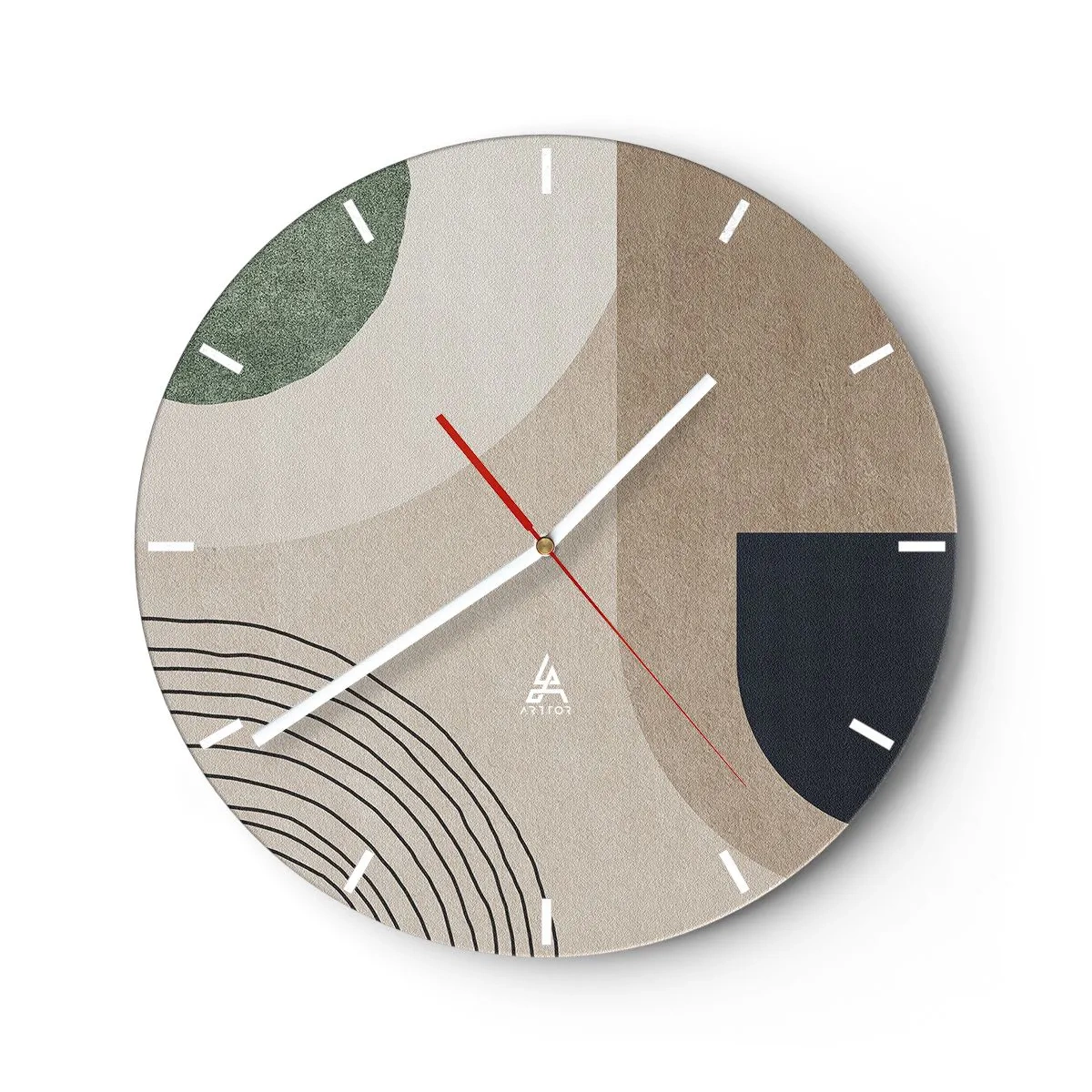 Relógio de parede - Relógio em vidro - Formas ovais suaves com arcos e tons terrosos - 30x30cm - A gentileza do oval - Decoração de parede moderna para a sala de estar, cozinha e quarto ARTTOR