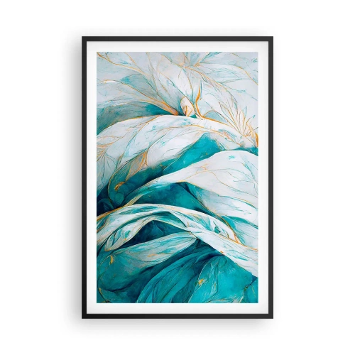 Pôster com moldura preta - Abstração azul com lema dourado - 61x91 cm