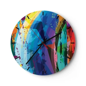 Relógio de parede - Relógio em vidro - Padrões abstratos coloridos em cores intensas - 30x30cm - Vertigem colorida - Decoração de parede moderna para a sala de estar, cozinha e quarto ARTTOR