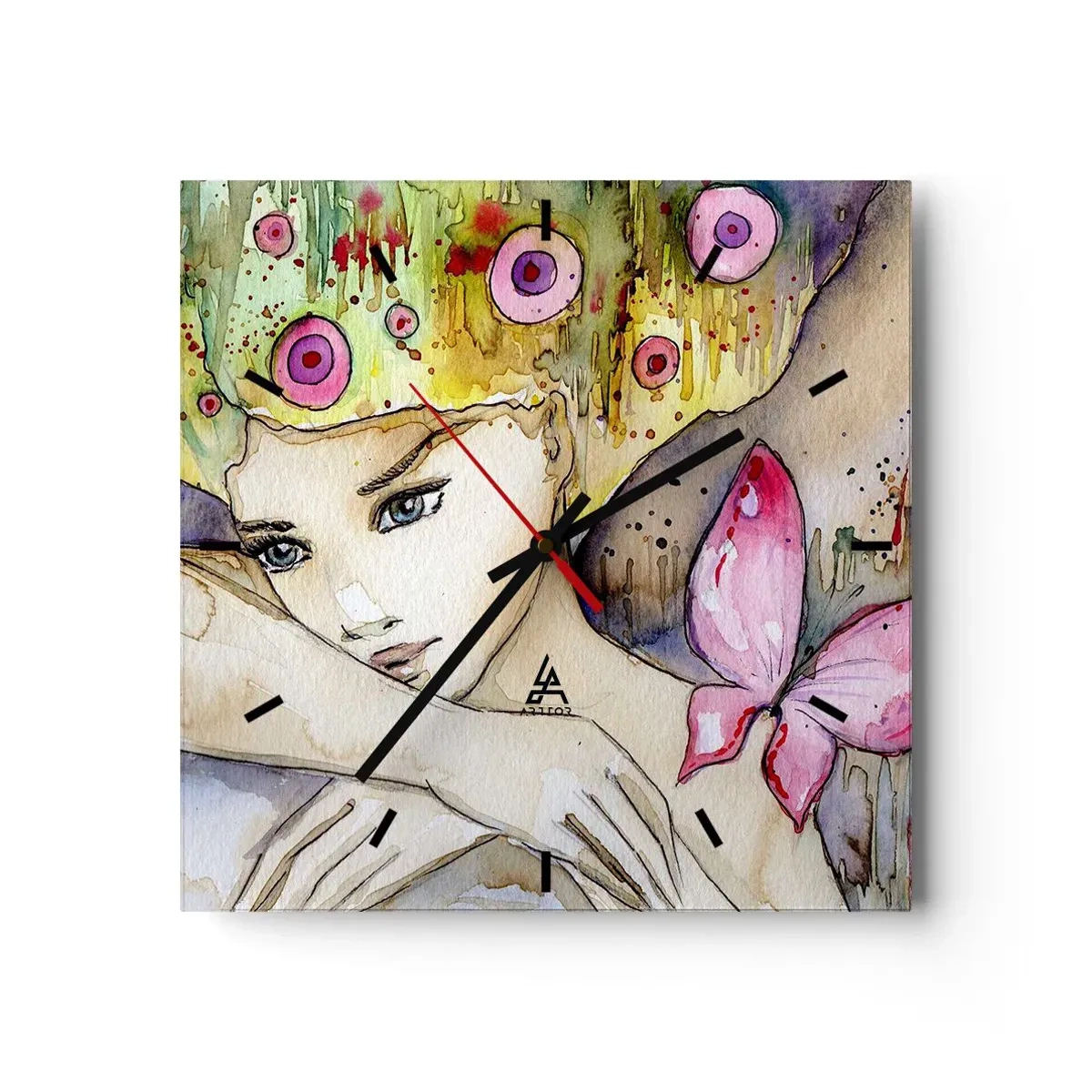 Relógio de parede - Relógio em vidro - Princesa borboleta - 30x30 cm