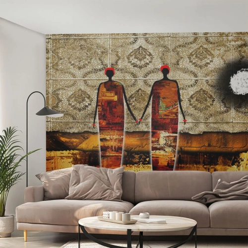 Papel de Parede Premium Canvas - Composição étnica nas cores da África - Pessoas, África, Gráficos - 500x350 cm