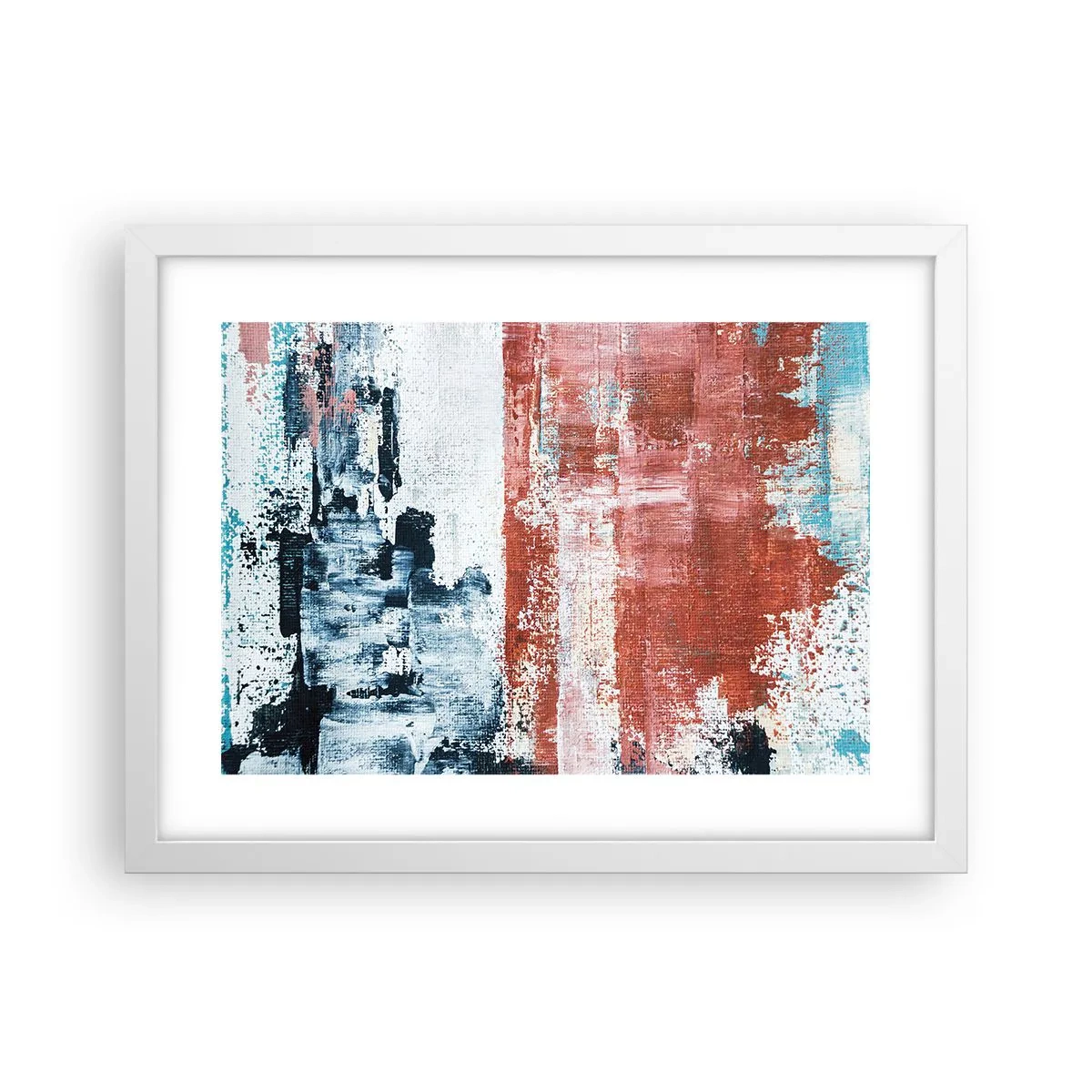 Pôster em moldura branca - Meio a meio abstrato - 40x30 cm