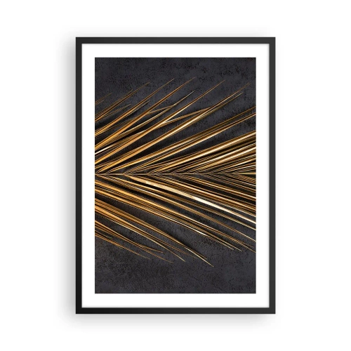 Pôster com moldura preta - Folhas douradas em fundo escuro - 50x70cm - Ouro dos trópicos - Decoração de parede moderna para a sala de estar e quarto ARTTOR