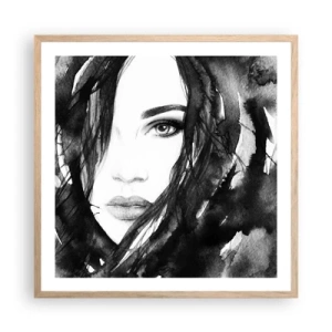 Pôster com moldura de carvalho claro - Retrato de uma dama a preto e branco - 60x60 cm