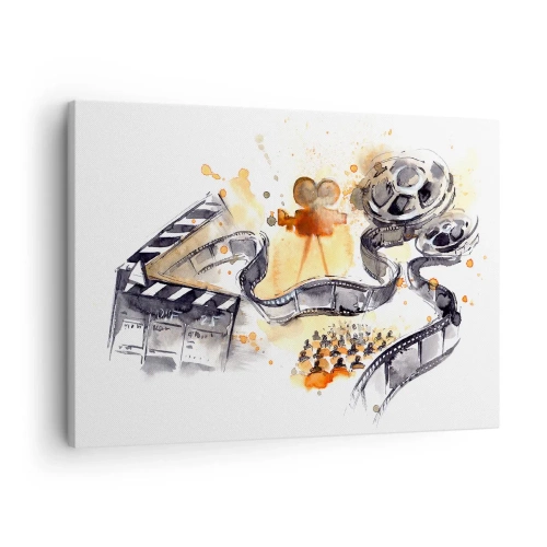 Quadro em tela - O simbolismo do cinema com uma tira de filme em aquarela artística - 70x50cm - Na terra dos sonhos - Decoração de parede moderna para a sala de estar e quarto ARTTOR