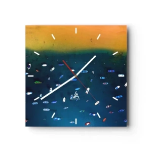 Relógio de parede - Relógio em vidro - Jogo de férias - 40x40 cm