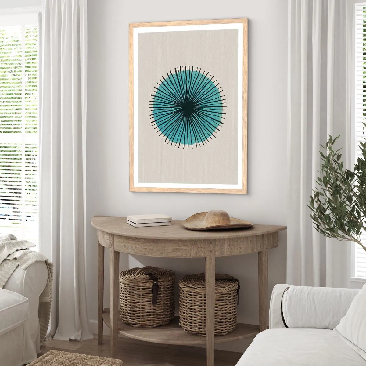 Pôster com moldura de carvalho claro - Radiante sobre o azul - 70x100 cm