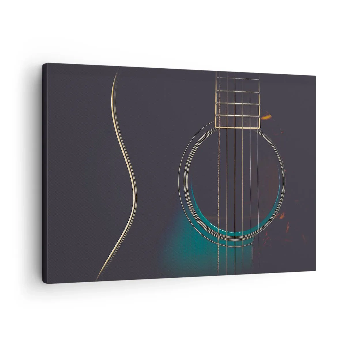 Quadro em tela - Violão acústico em luz escura e elegante - 70x50cm - Um momento antes de soar - Decoração de parede moderna para a sala de estar e quarto ARTTOR