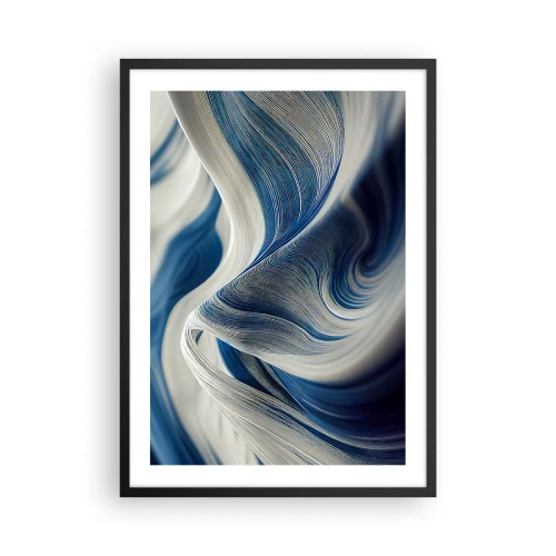 Pôster com moldura preta - Ondas abstratas em tons de azul marinho e branco - 50x70cm - A fluidez do azul e do branco - Decoração de parede moderna para a sala de estar e quarto ARTTOR