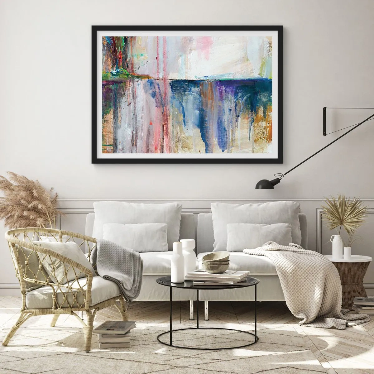 Pôster com moldura preta - Impressões coloridas e associações - 100x70 cm