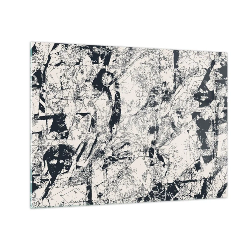 Quadro em vidro - Abstração em preto e branco com linhas e texturas dinâmicas - 70x50cm - Interpenetração de opostos - Decoração de parede moderna para a sala de estar e quarto ARTTOR