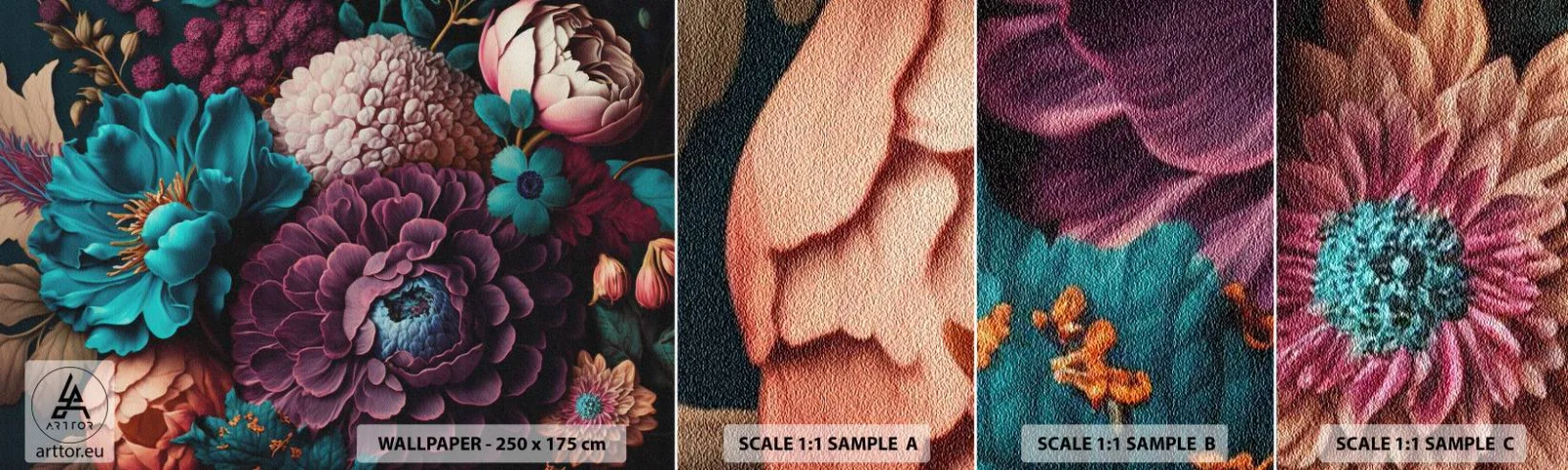 Amostra de Papel de Parede Standard Eco - Natureza em abundância - Flores, Botânica, Vintage - 100x30 cm