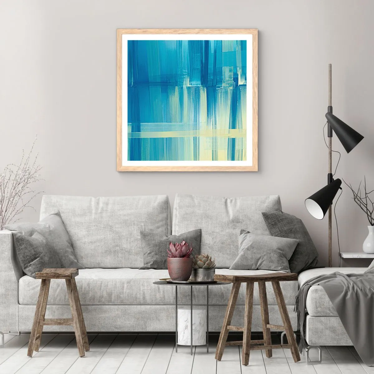 Pôster com moldura de carvalho claro - Composição em turquesa - 60x60 cm