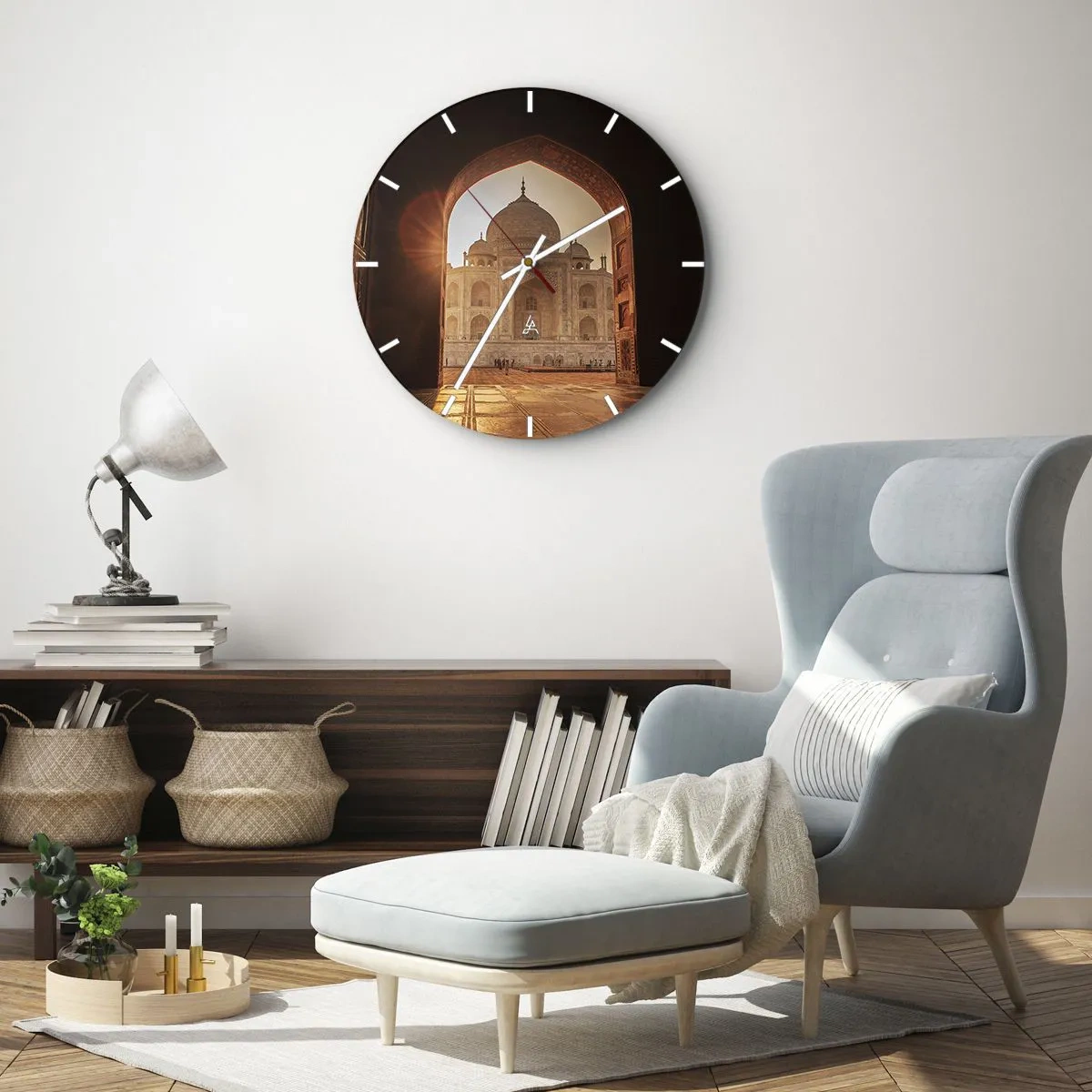 Relógio de parede - Relógio em vidro - Um edifício histórico sob a luz do sol visto através de um arco - 30x30cm - Monumento ao amor sobrenatural - Decoração de parede moderna para a sala de estar, cozinha e quarto ARTTOR