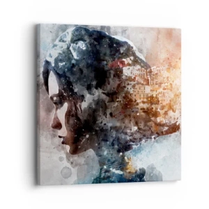 Quadro em tela - Uma história sobre uma menina e uma cidade ao fundo - 30x30 cm