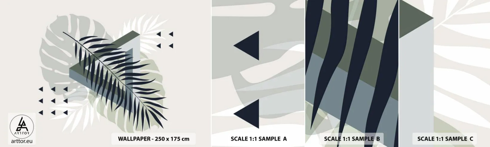 Amostra de papel de parede autocolante Deluxe Sticker - Natureza e geometria – duas ordens? - Folha Monstra, Folha de palmeira, Gráficos - 100x30 cm