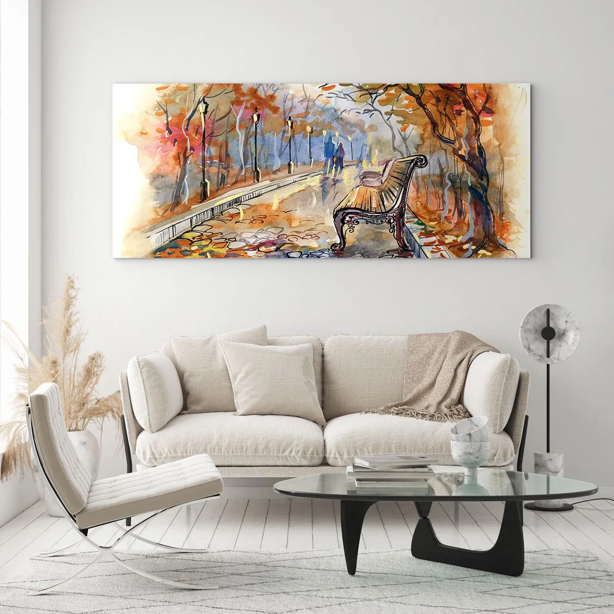 Quadro em vidro - Juntos pelo outono - 90x30 cm