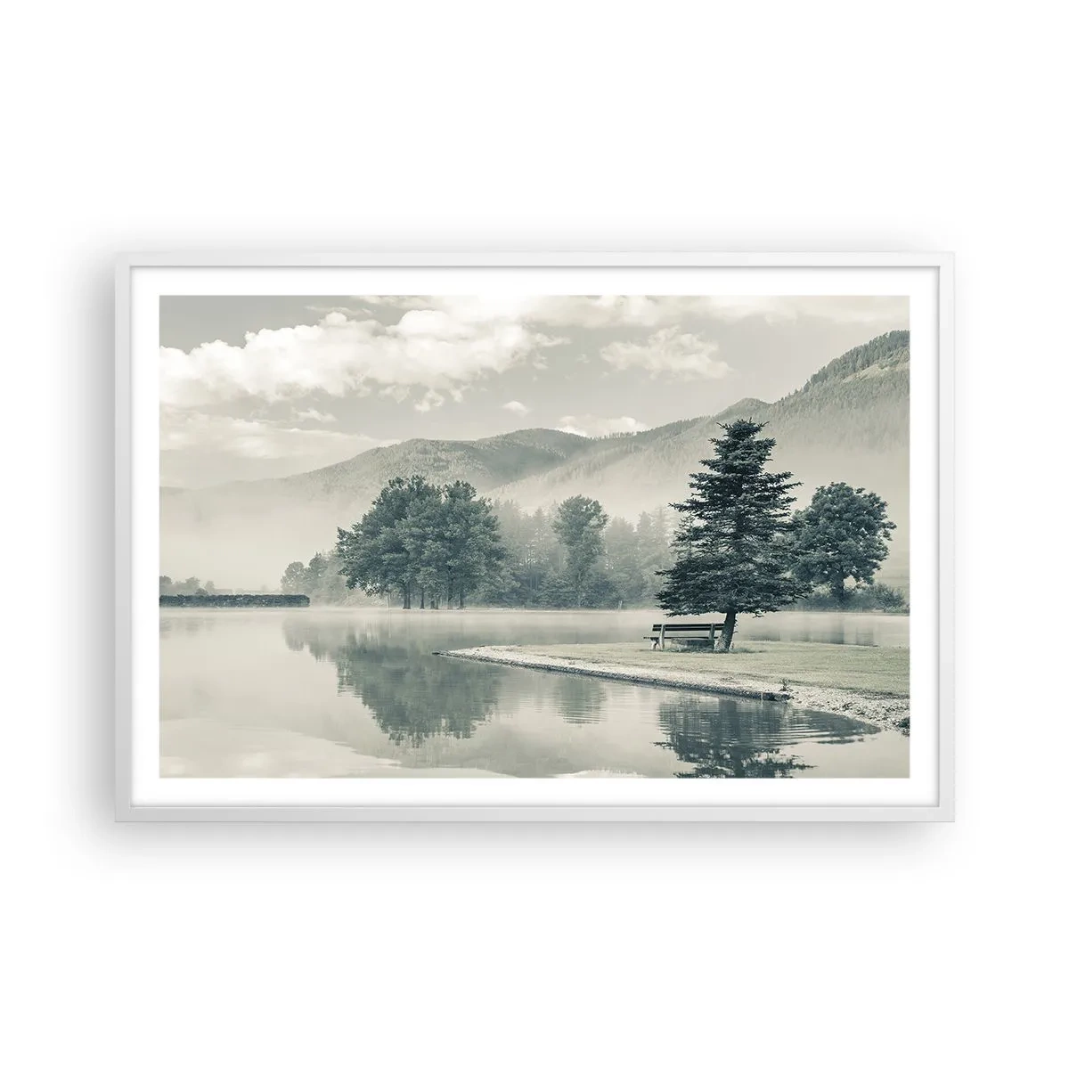 Pôster em moldura branca - O lago ainda está a dormir - 91x61 cm